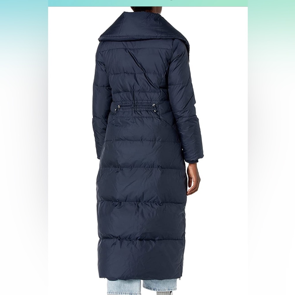 Size M cole haan extra long winter coat. Navy blue